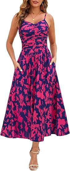 Elegant Pleated Floral Pocket Dress For Women