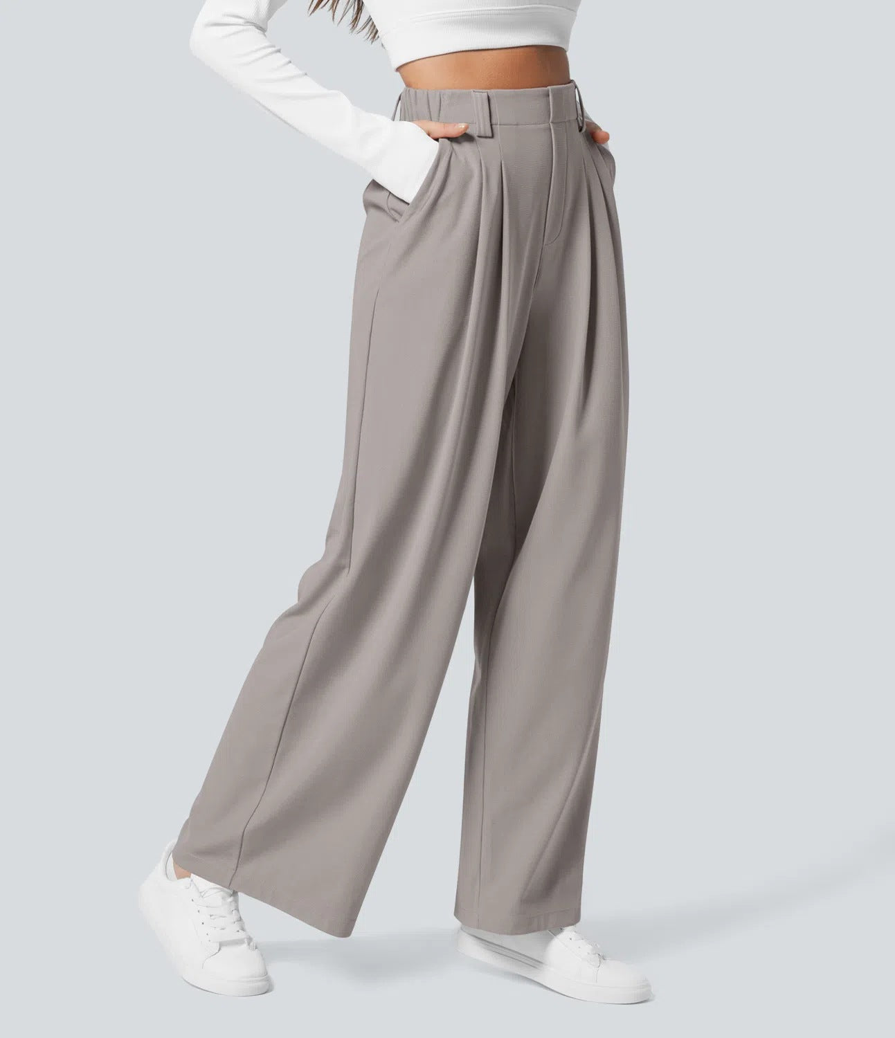 High Waist Straight Loose-fit Tappered Trousers Casual Simple