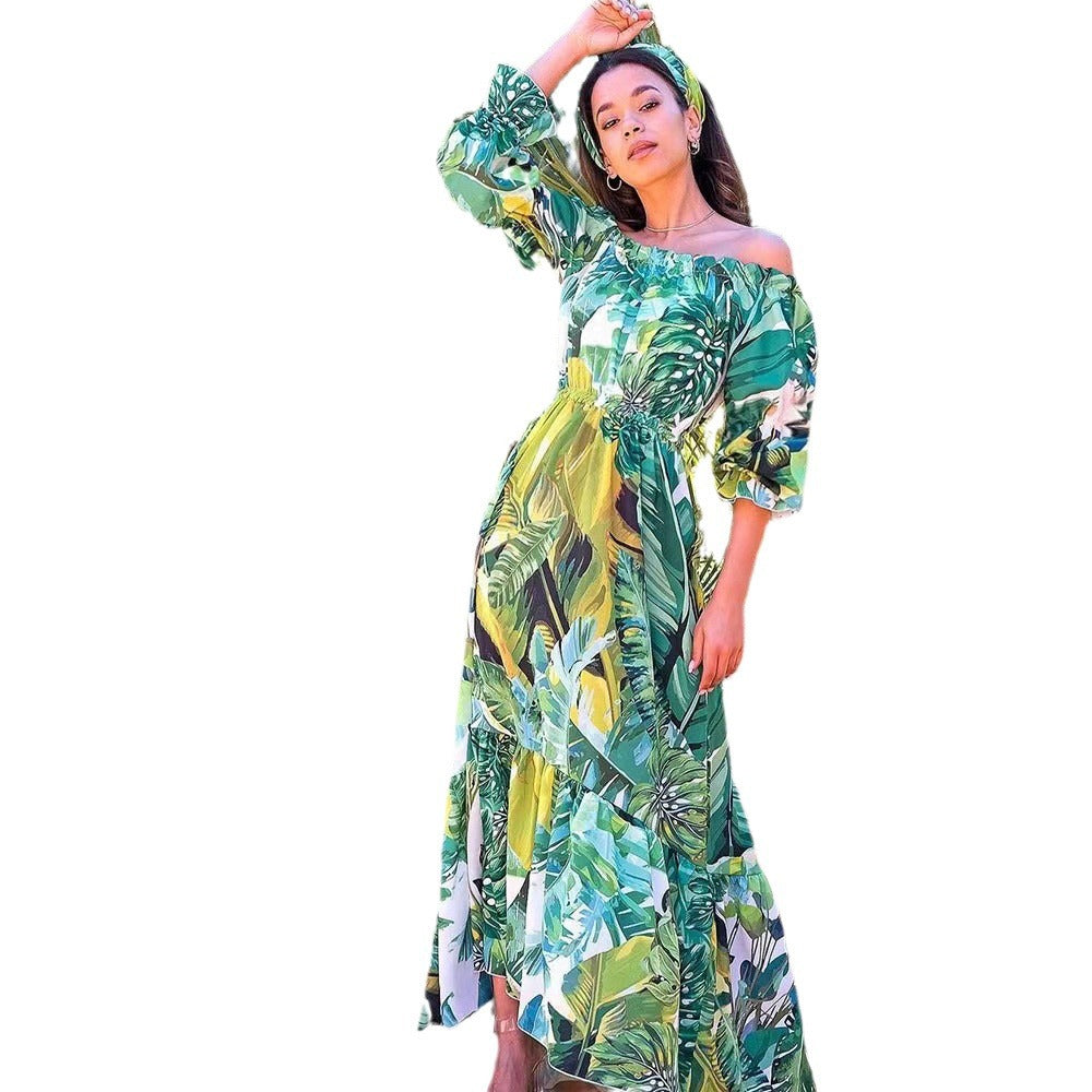 Floral-print Off-shoulder Slim Dress For Women