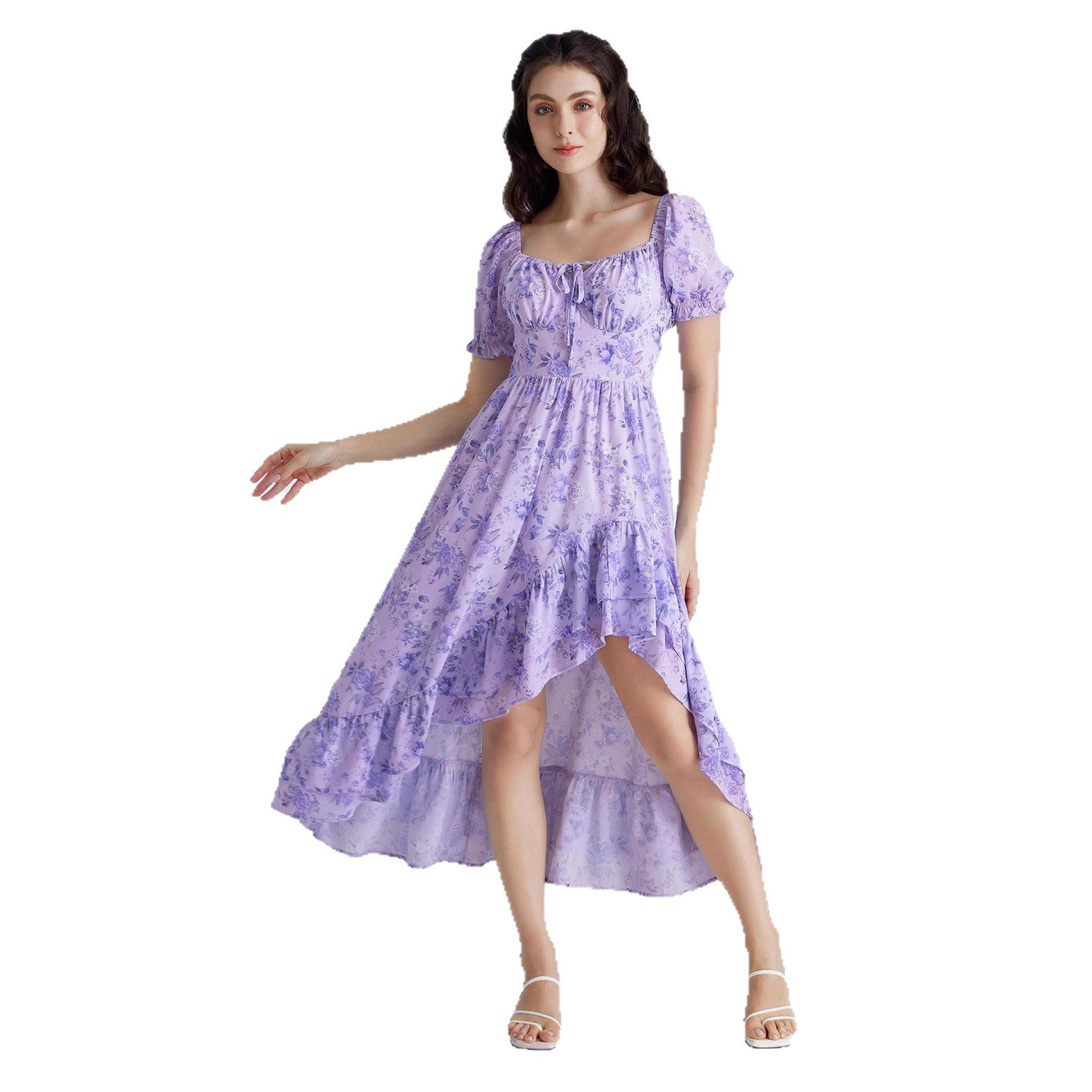 French-style Floral Print Slim-fit Slip Dress For Women