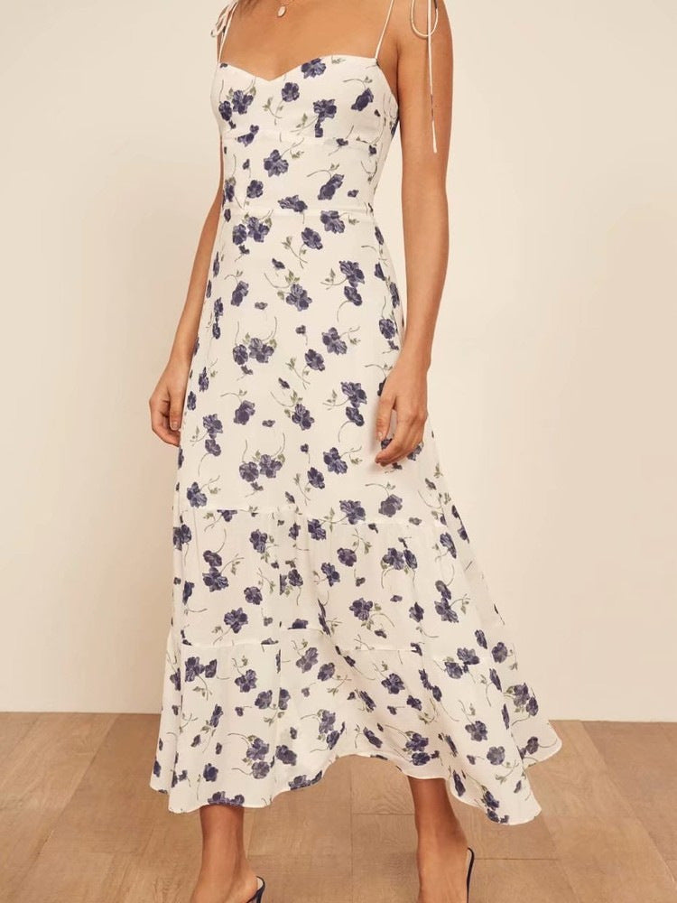 Fashion Strapless Back Floral Print Dress