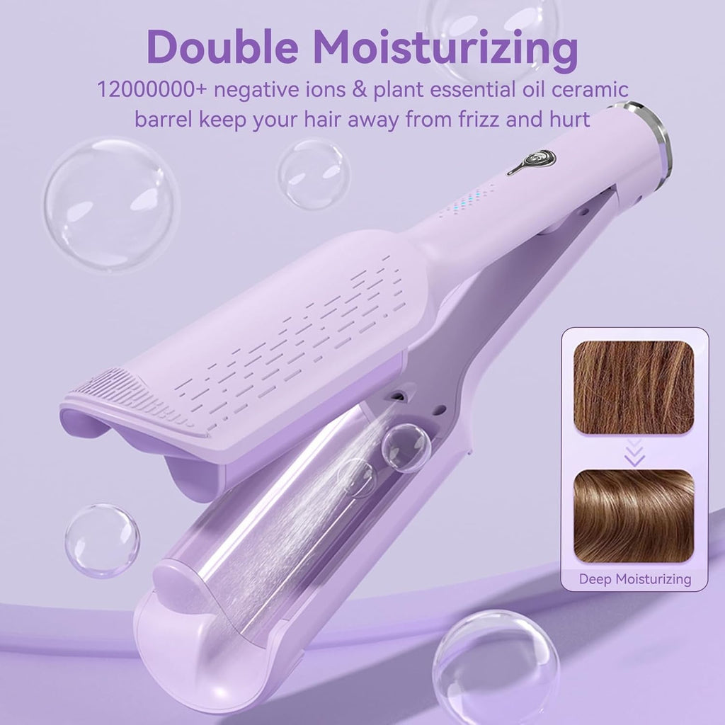 Curling Iron Hair Crimper Waver, 1.25 Inch Rovy Wave Curling Iron With Anti-Scald, Ionic Deep Waver Hair Curler Tool With Ceramic 2 Barrel For Women, 32mm Beach Waves With 30 Min Auto Shut Off
