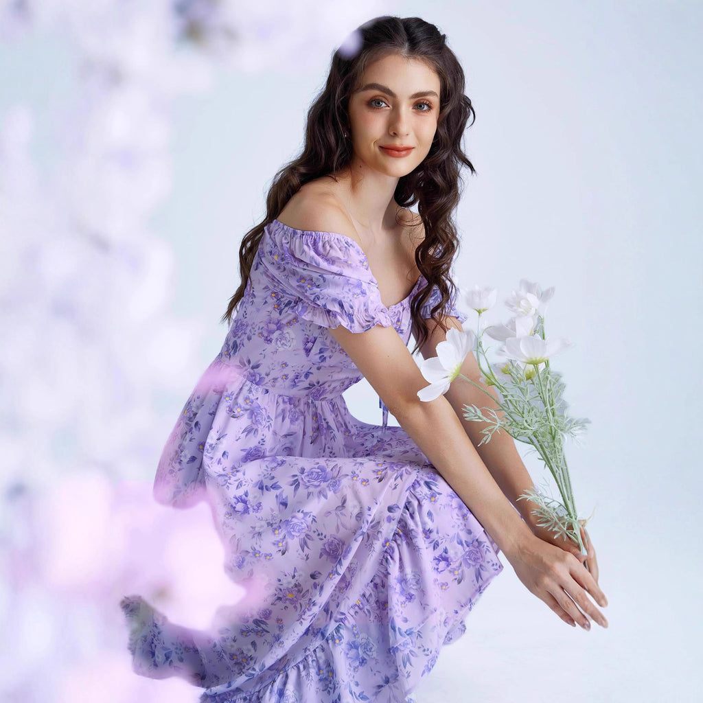 French-style Floral Print Slim-fit Slip Dress For Women