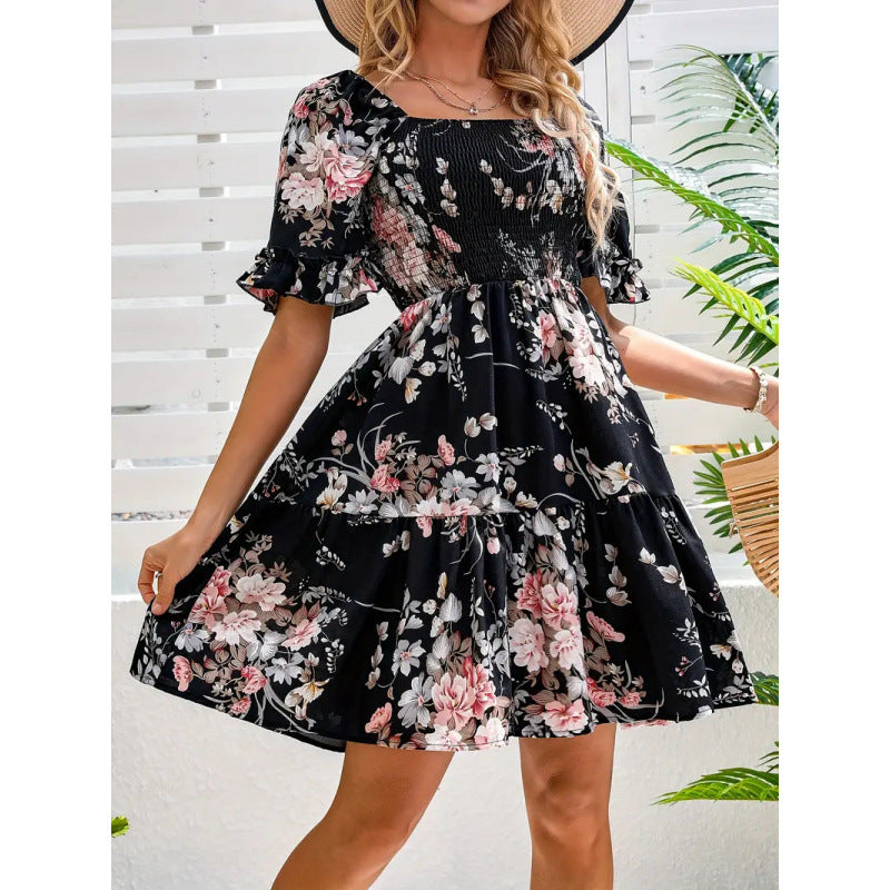 Floral-print Princess-sleeve Dress For Women