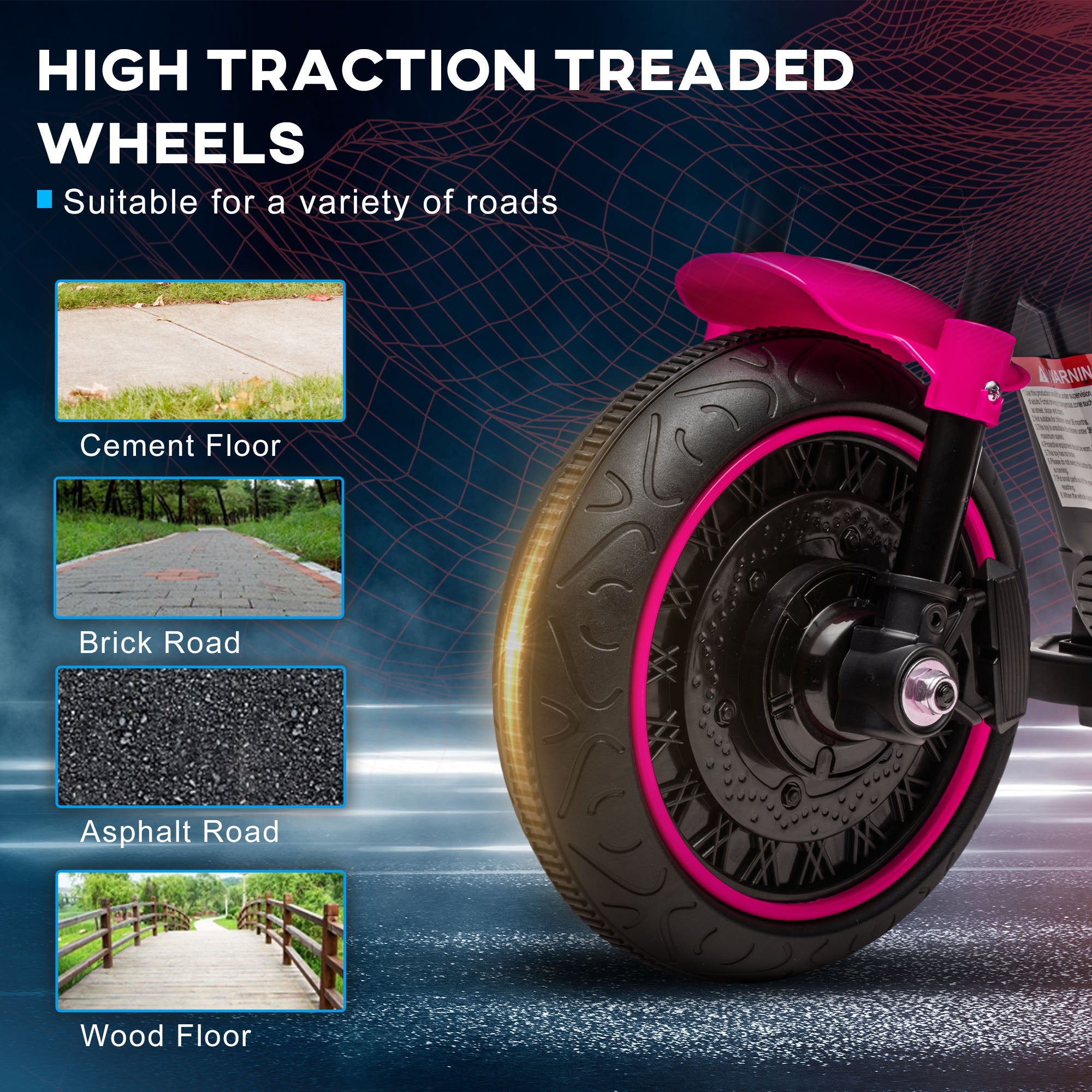 Kids Motorcycle w/ Training Wheels, Single-Button Start, Pink 6V