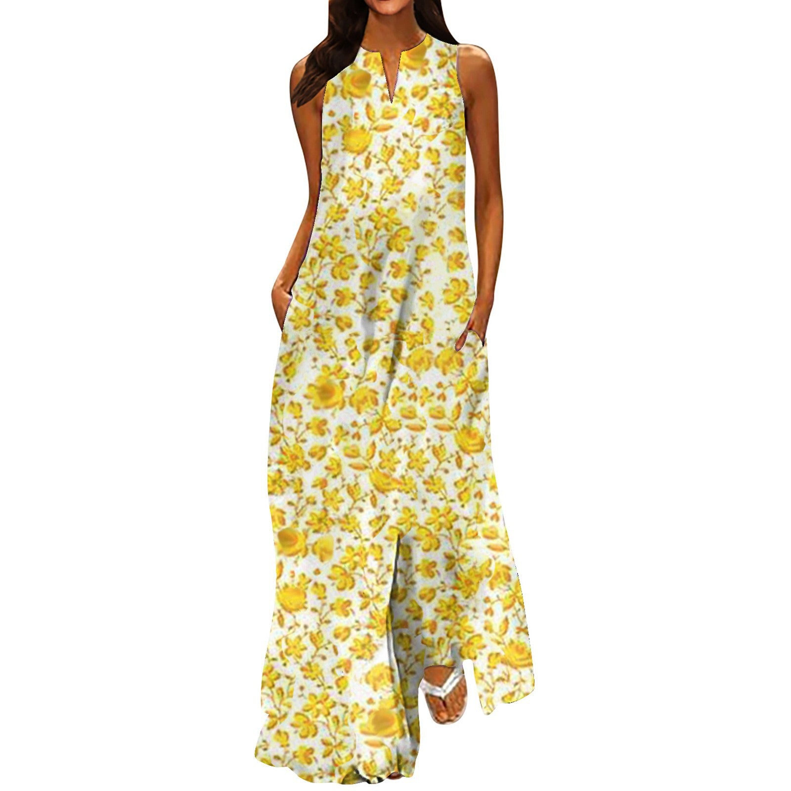 V-neck Pocket Floral Dress For Women