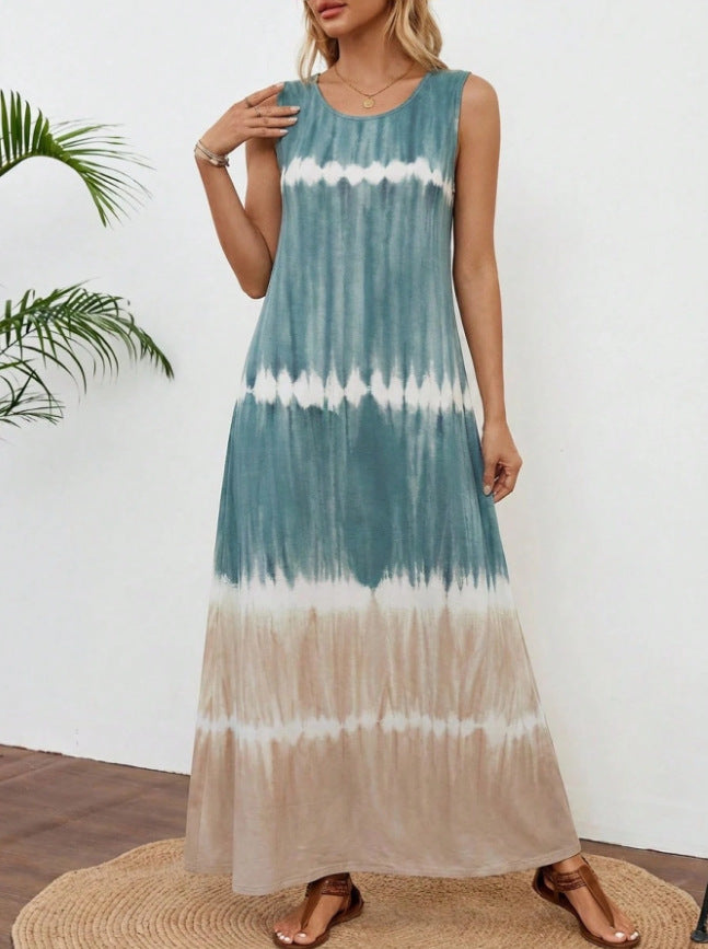 Summer New Sleeveless Printed Tie-Dye Tank Dress Womens Clothing