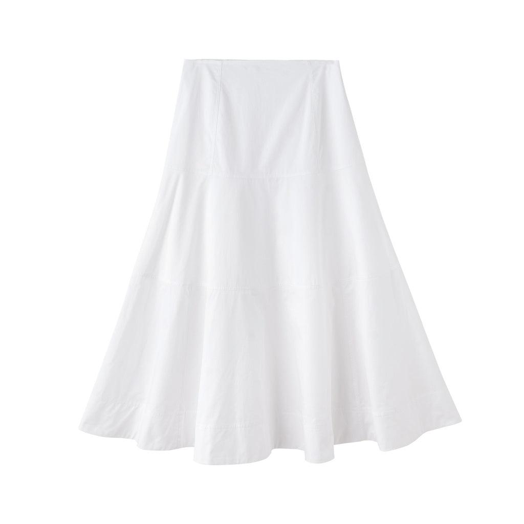 Women's White High Waisted Spliced Cotton Mid Length Skirt