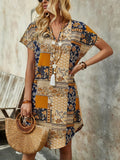 V-neck Patchwork Floral Dress Women