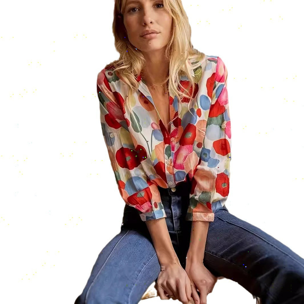 3D Digital Printing Long Sleeve Shirt Floral Top Gorgeous