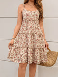 Women Floral Pleated Lace Up Dress