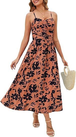 Elegant Pleated Floral Pocket Dress For Women