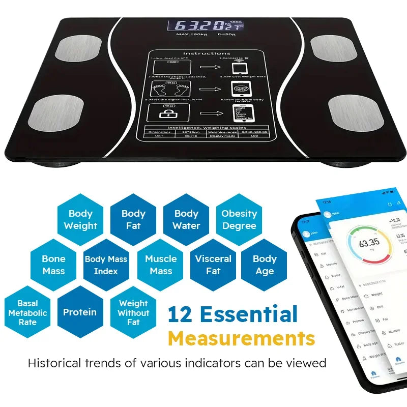 Smart Body Fat Scale  Bluetooth Health Scale Wireless LED Digital Weight Scale Body Composition Analyzer Testing Body Fat Scale