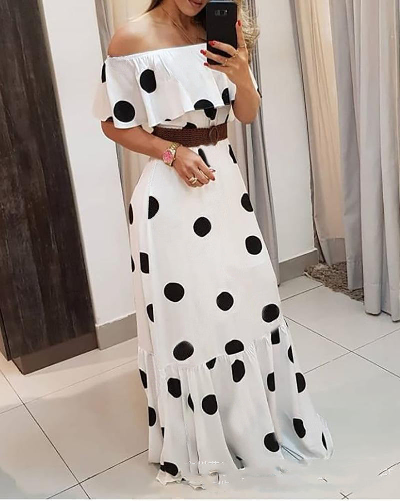 Women's Polka Dot Non-Position Print Dress Without Belt