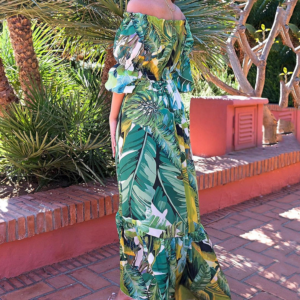 Floral-print Off-shoulder Slim Dress For Women