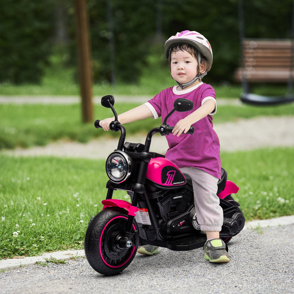 Kids Motorcycle w/ Training Wheels, Single-Button Start, Pink 6V