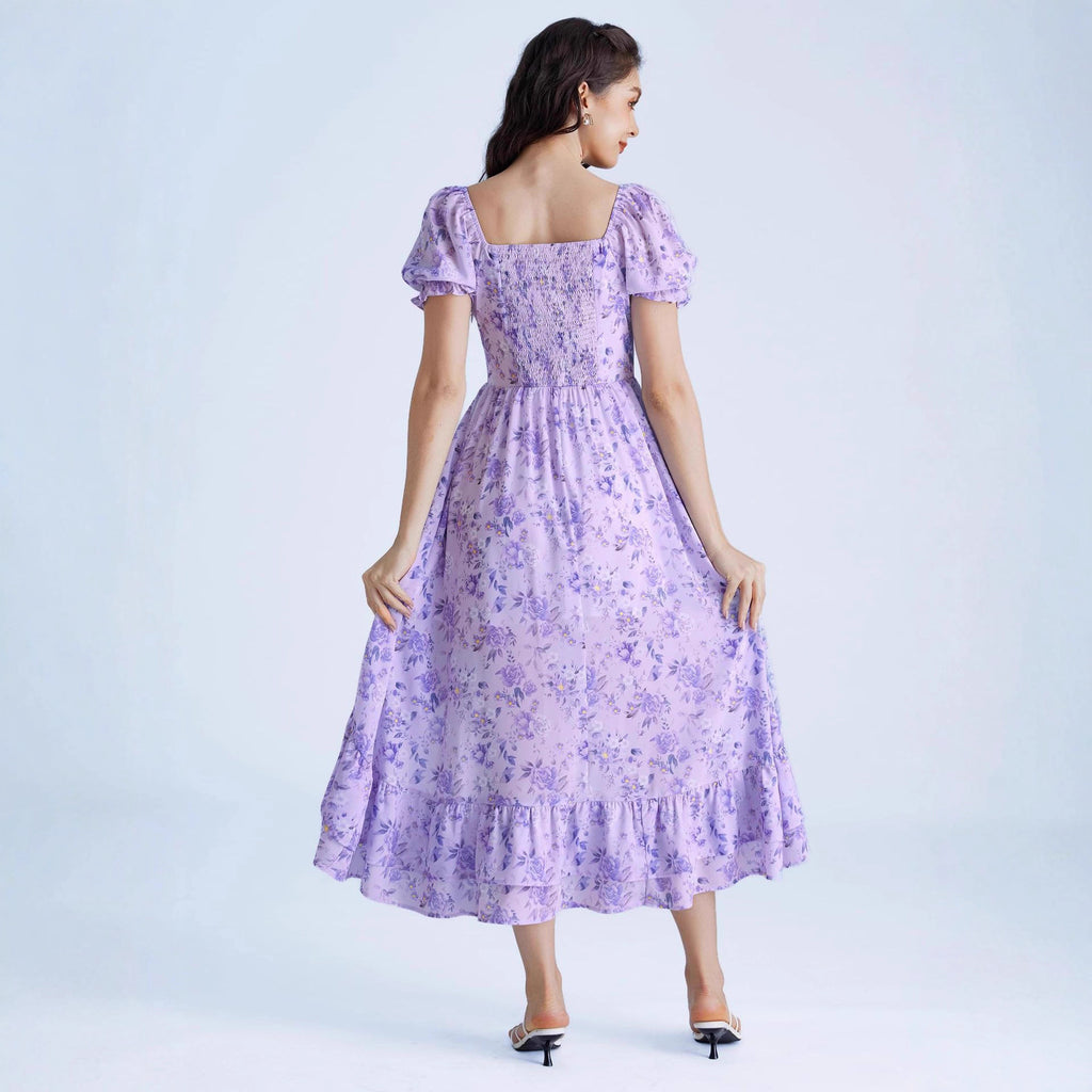 French-style Floral Print Slim-fit Slip Dress For Women