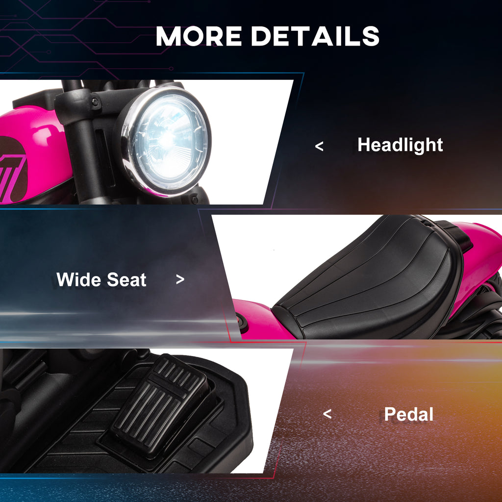 Kids Motorcycle w/ Training Wheels, Single-Button Start, Pink 6V