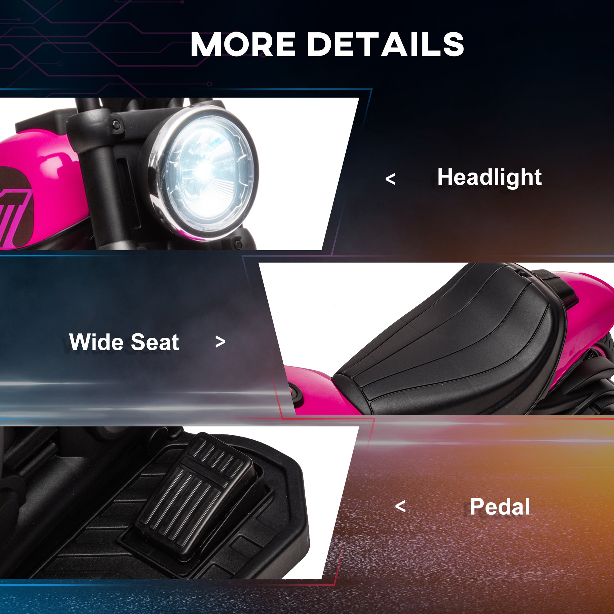 Kids Motorcycle w/ Training Wheels, Single-Button Start, Pink 6V