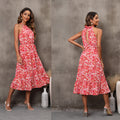 Sleeveless Halter Floral Dress Women