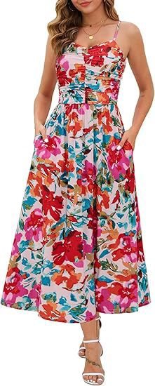 Elegant Pleated Floral Pocket Dress For Women