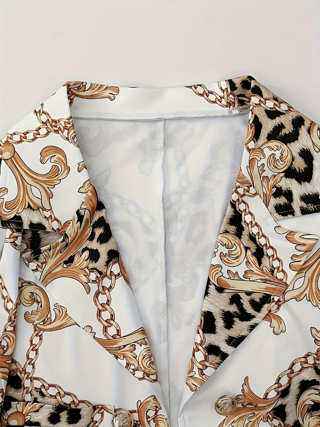 Two Piece Lapel Blazer Set Geometric Print Micro Elastic Fake Buttons Casual Fabric Outfit For Spring Fall  Polyester Womens Clothing Amazon Does Not Sell