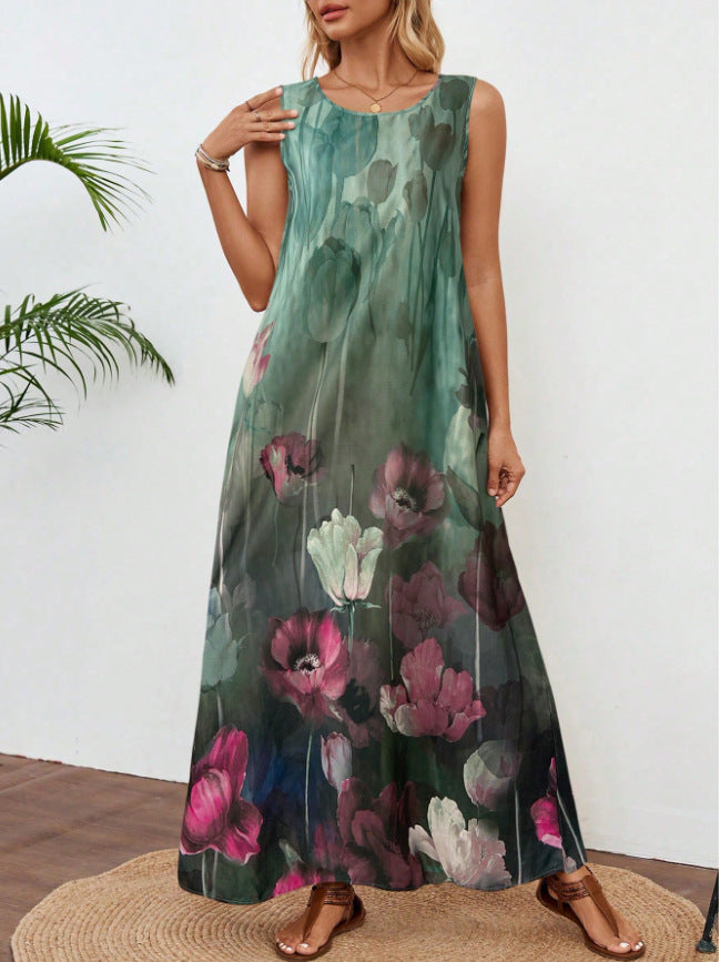 Summer New Sleeveless Printed Tie-Dye Tank Dress Womens Clothing