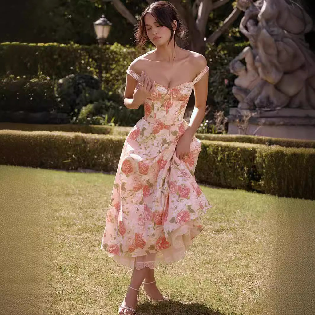 Floral Series French Strap Gentle Dress